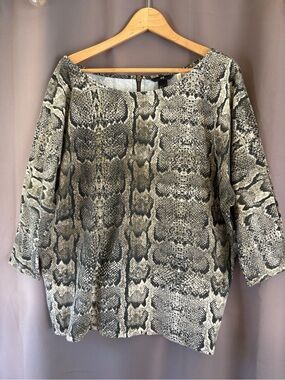 H&M Snake-Print Boatneck Cotton Tunic in Black and Cream